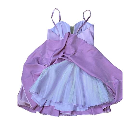 Formal Colette Mon Cheri PINK LILAC Satin Mini Skater Illusion V Neck Dress SZ.6 - Picture 11 of 15